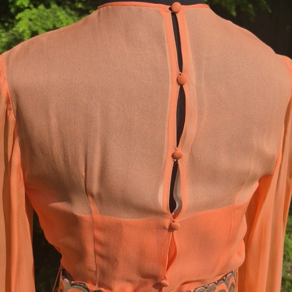 Vintage 2pc Vibrant Orange & Metallic Dress with Matching Jacket - 8 - Picture 6 of 10